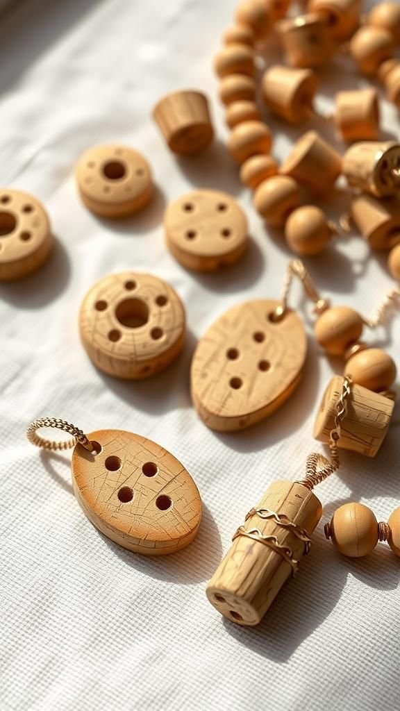 Cork jewelry: small pendants and earthy beads