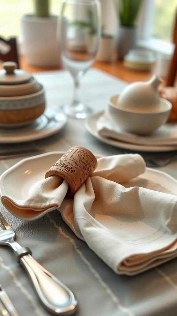 Cork napkin rings adding cozy table personality