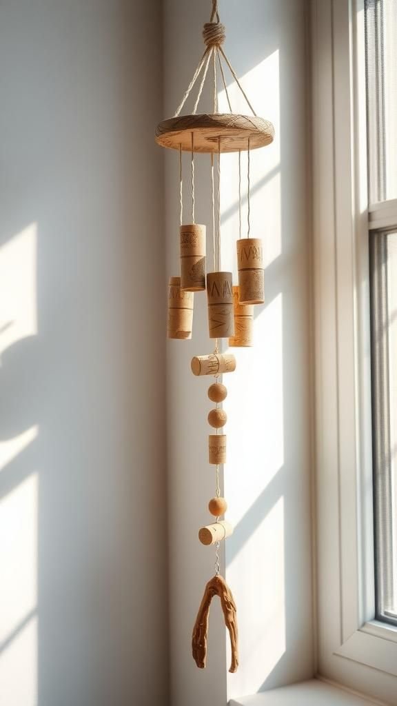 Cork wind chime with mellow, muted tones