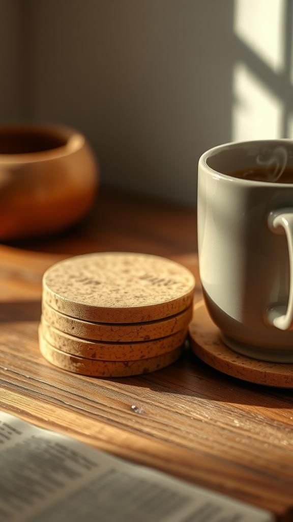 Cozy cork coasters with warm, rustic texture