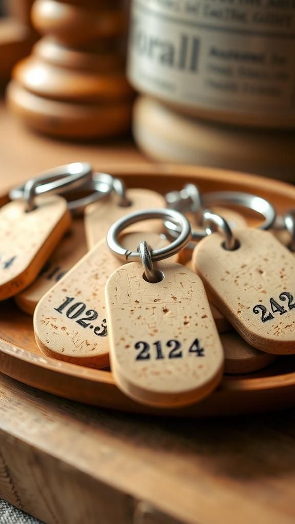 Playful cork keychains with rustic charm