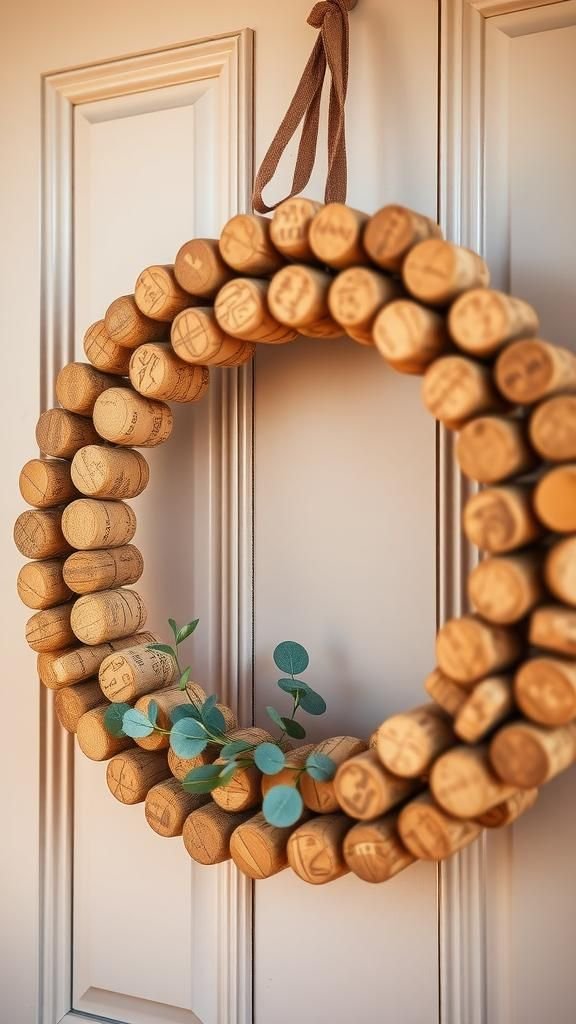 Warm wreath of corks for seasonal front-door charm