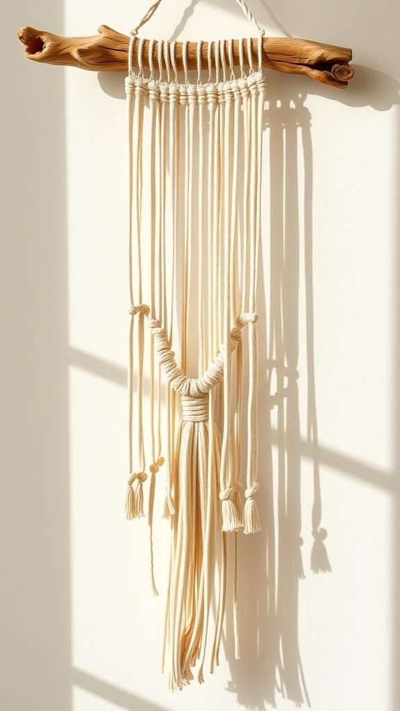 Asymmetric fringe with natural driftwood accent