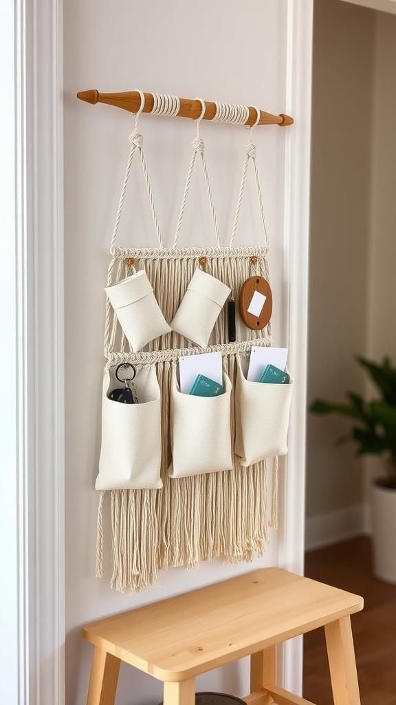 Macrame pocket organizer with hidden storage