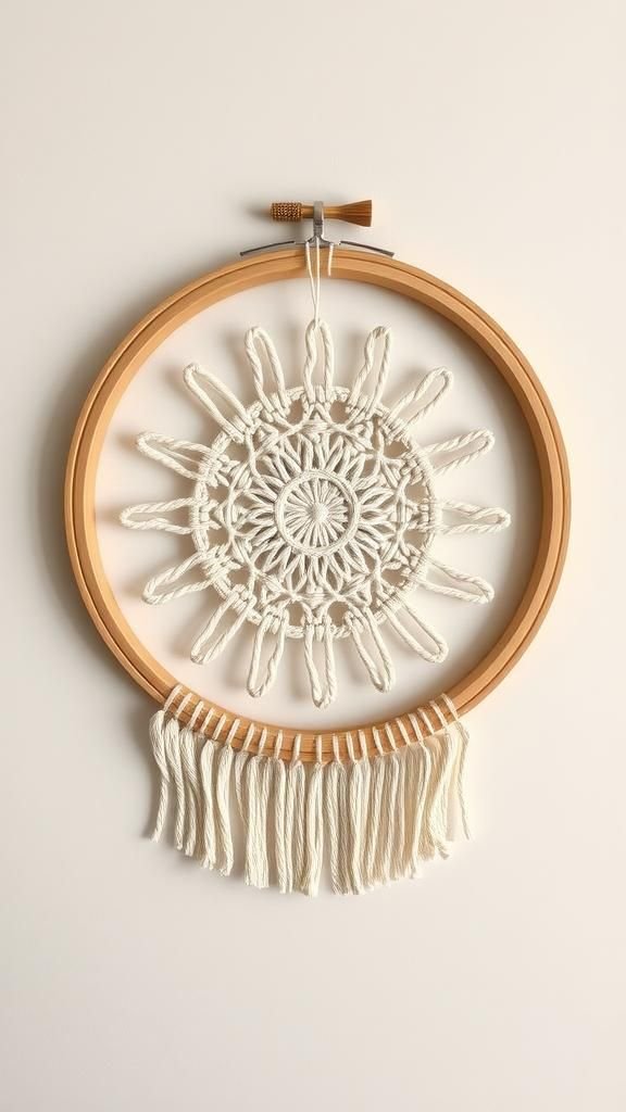 Mini mandala macrame in a round hoop