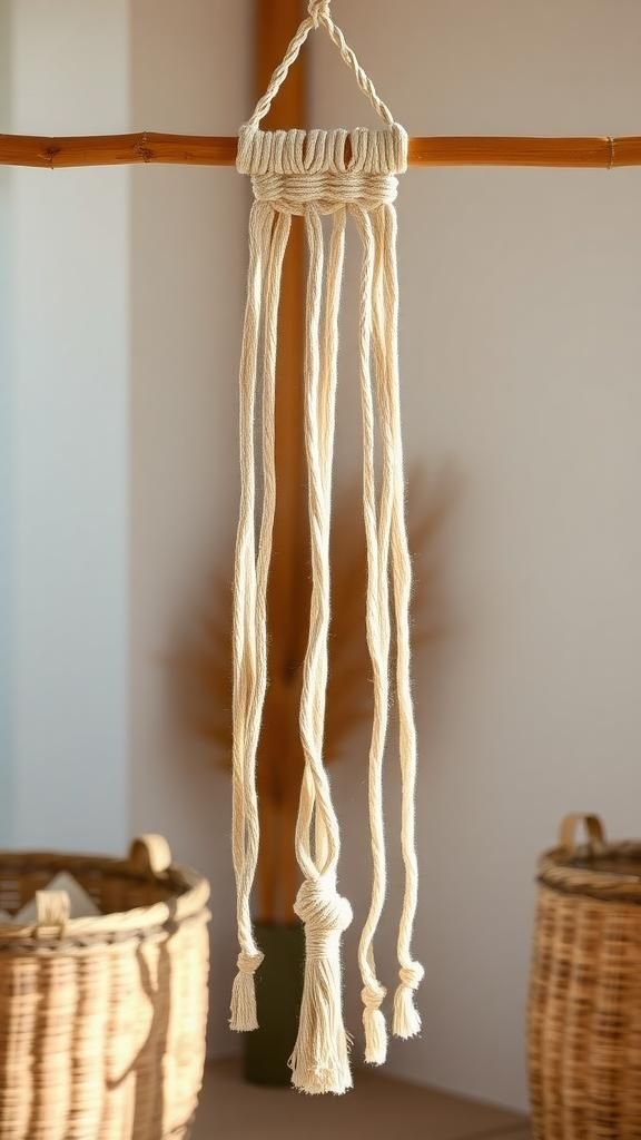 Rustic bamboo rod macrame with earthy charm
