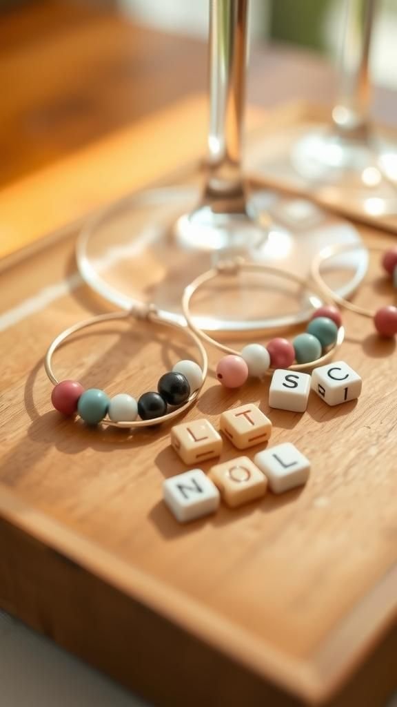 Beaded wine glass charms with initials and color