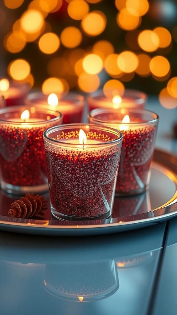Glittered votive holders that catch candlelight beautifully