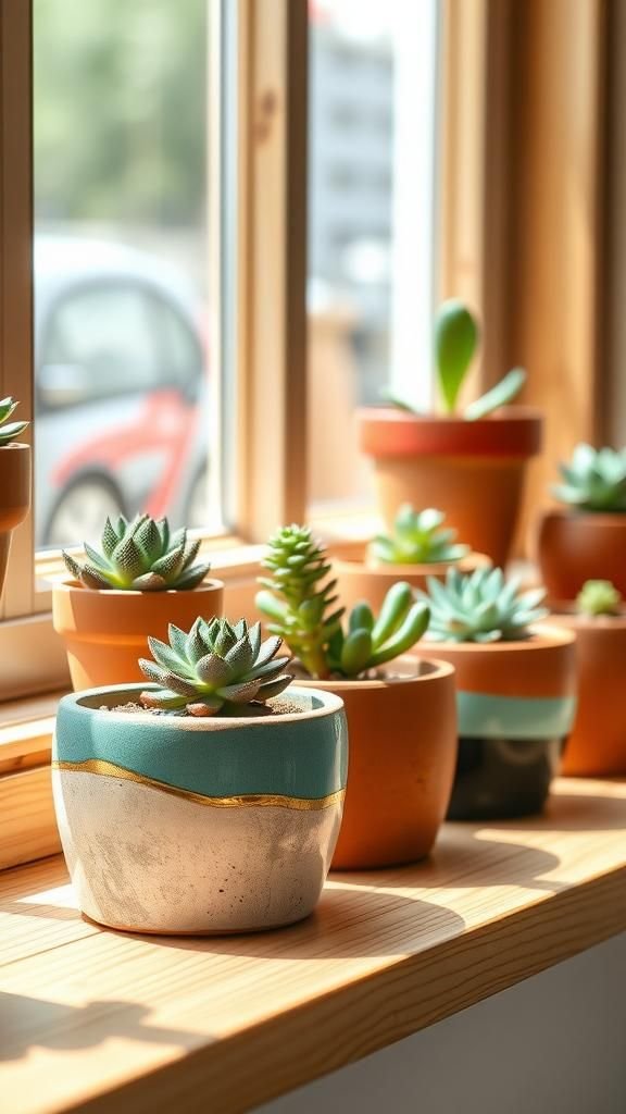 Hand-painted terracotta succulent planters for guests