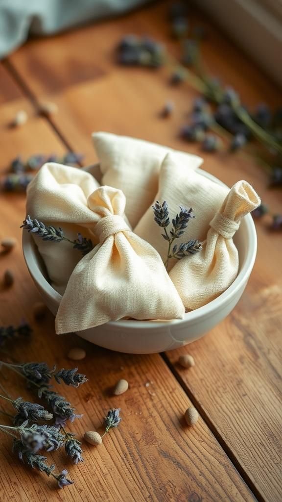 Lavender-scented sachets with soft fabric textures