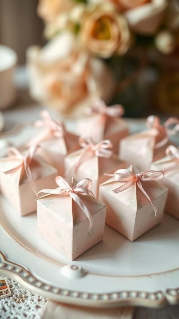 Tiny matchbox favors with patterned paper and ribbons