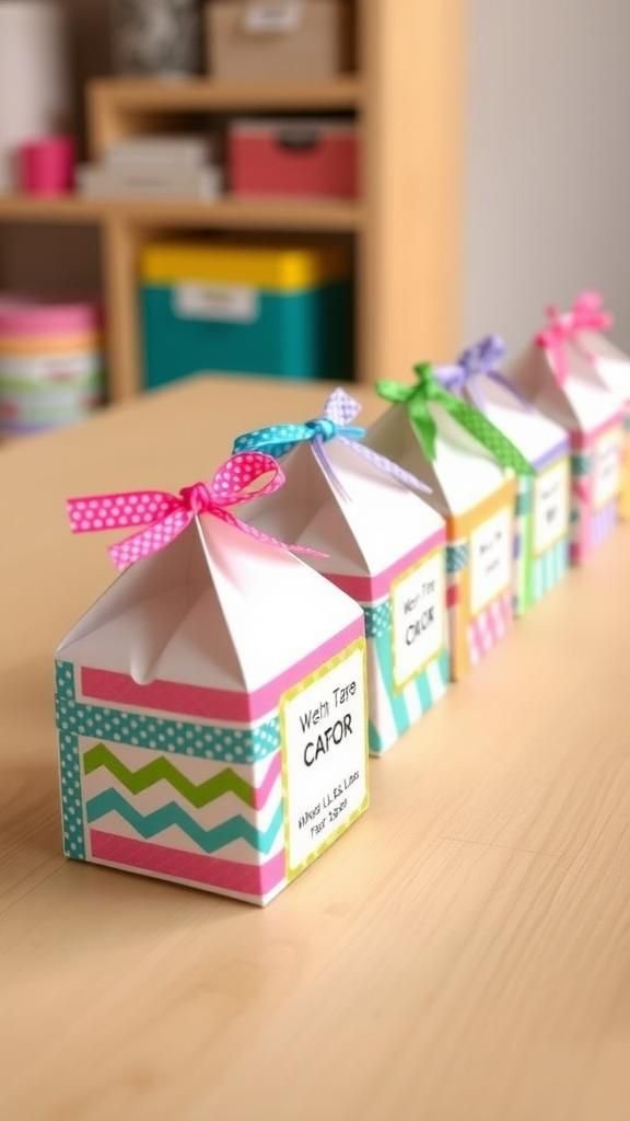 Washi tape party favor boxes with playful patterns
