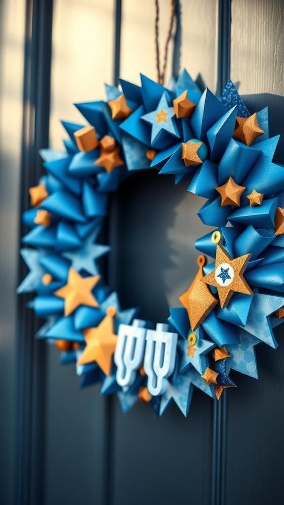 Hanukkah paper wreath with layered motifs