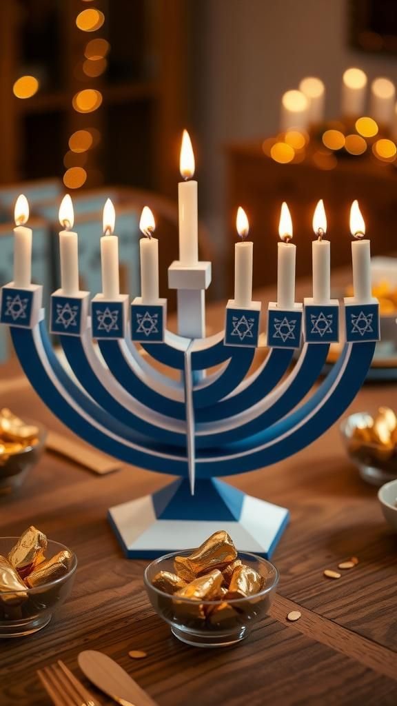 Layered paper menorah centerpiece for the table