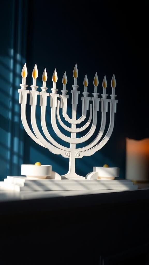 Three-dimensional paper menorah with layered arms