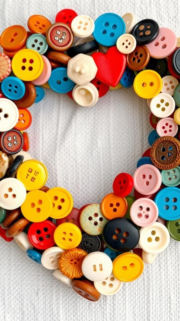 Button collage heart with colorful mismatched charm