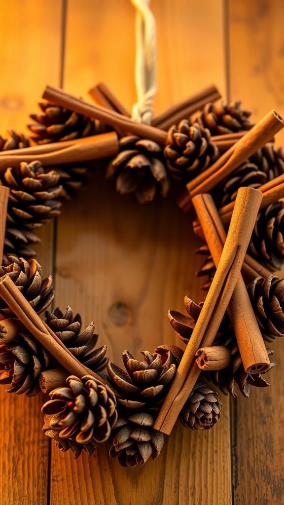 Holiday pinecone heart with cinnamon stick accents