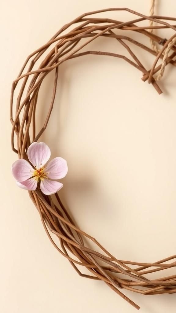 Minimalist twig heart with single bloom accent