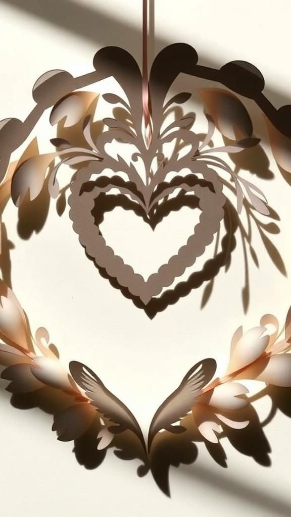 Paper cut silhouette heart with layered shadows