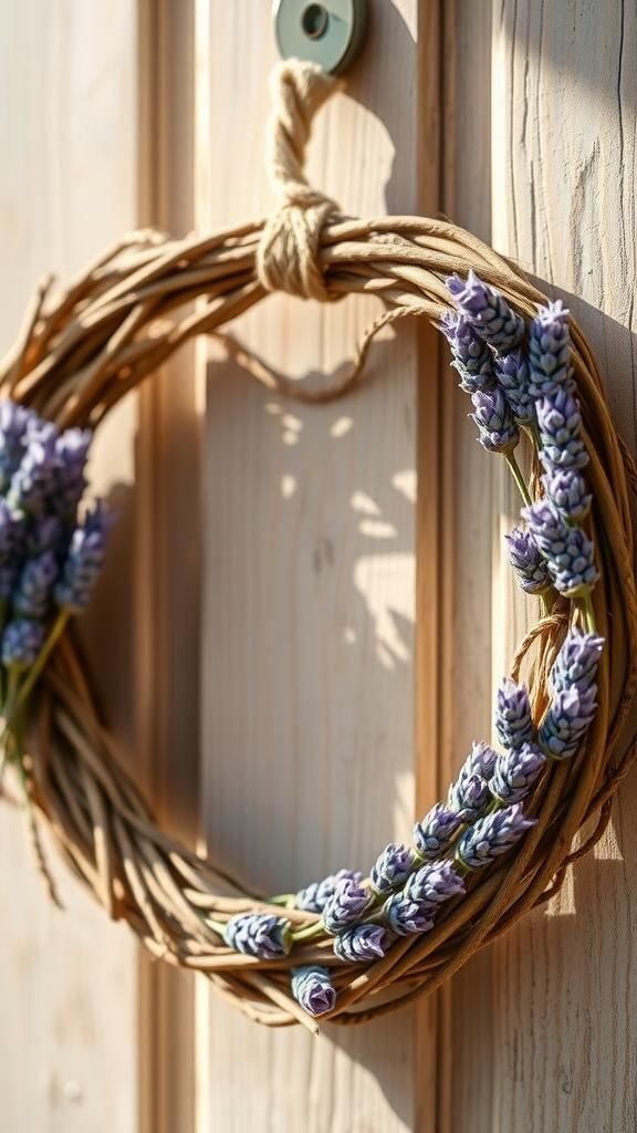 Rustic grapevine heart with dried lavender sprigs