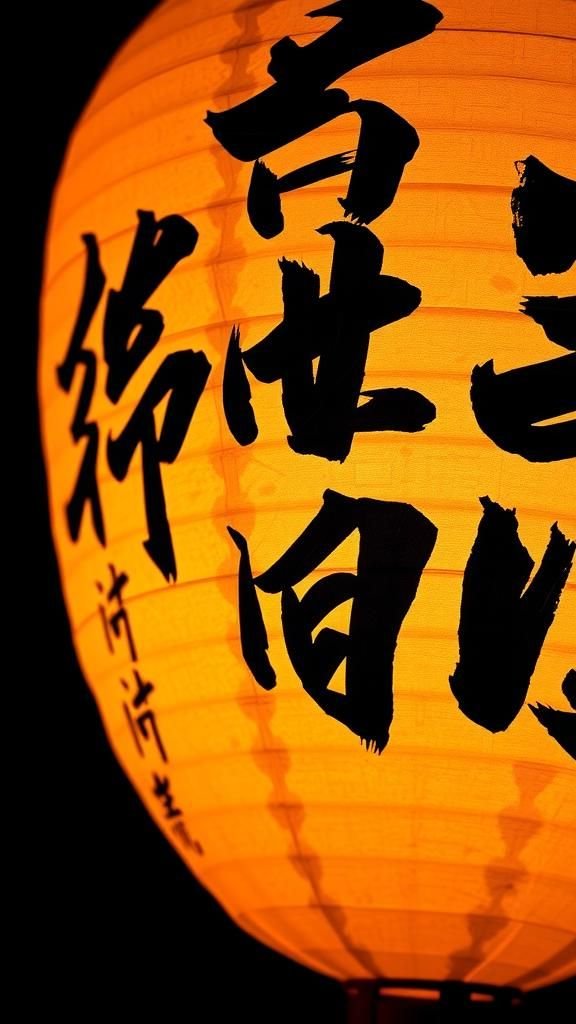 Calligraphy-inscribed lantern with flowing brush strokes