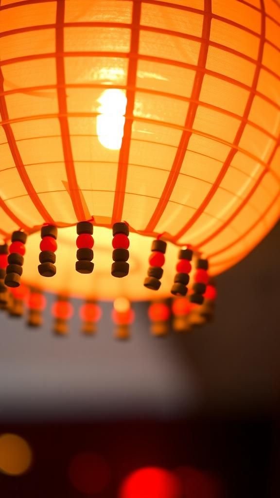 Paper bead-adorned lantern with tactile embellishments