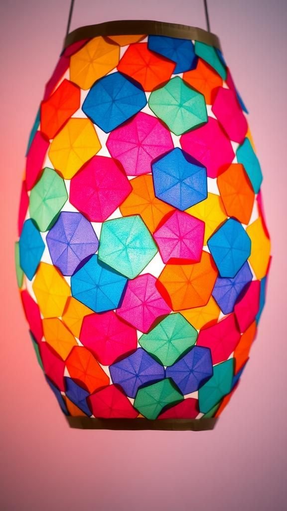 Paper mosaic lantern with colorful tessellated panels