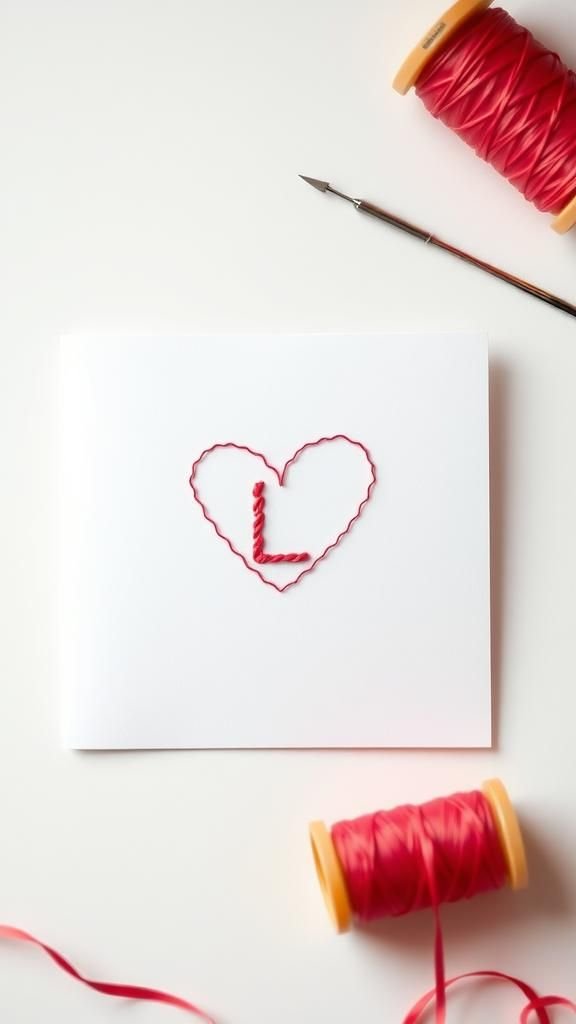 A minimalist card with a single sewn initial