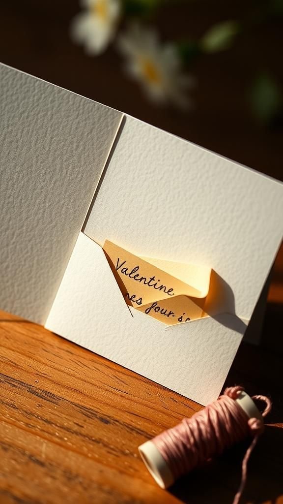 A pocket card holding a tiny handwritten letter