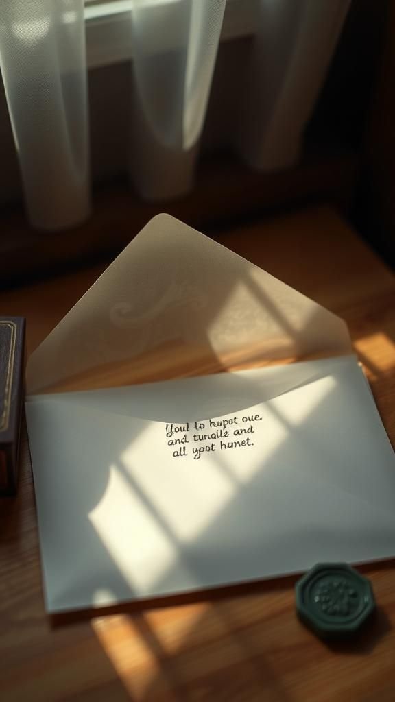 A translucent vellum envelope with a lyric inside