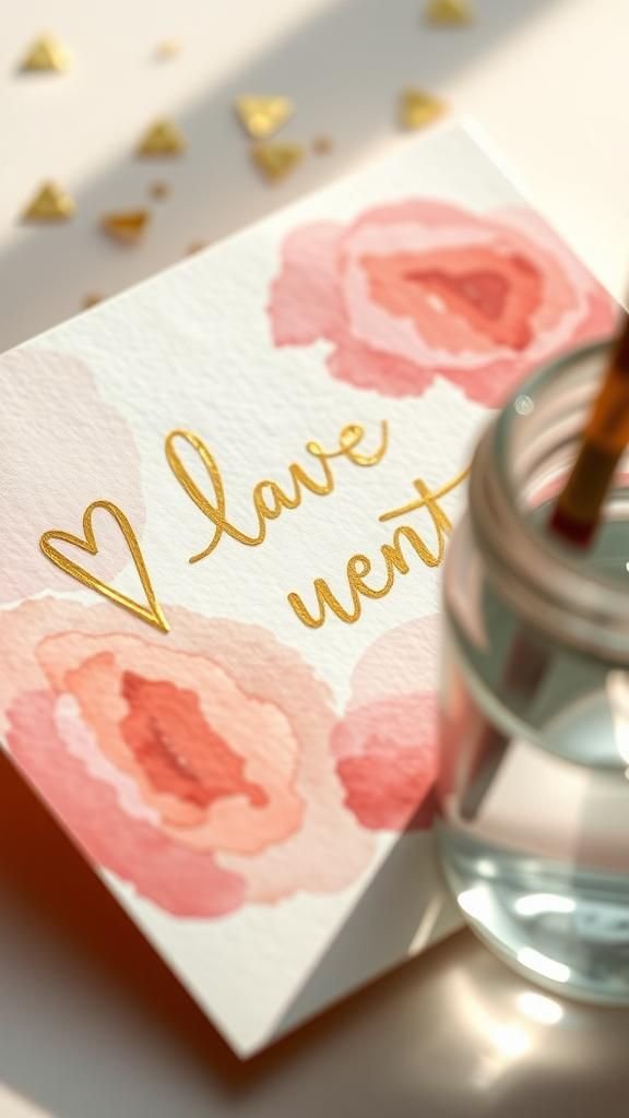 A watercolor wash background with gold leaf accents
