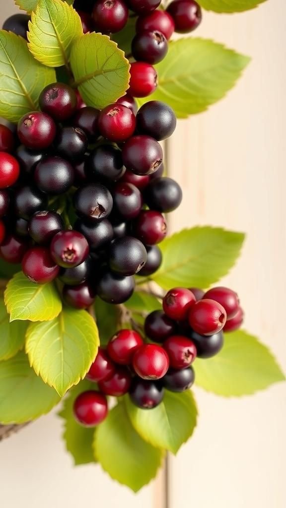 Bright berry clusters and soft leaves wreath