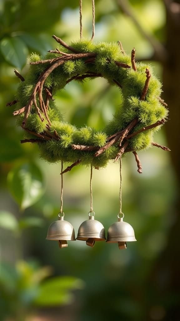 Mossy twig nest with tiny spring bells