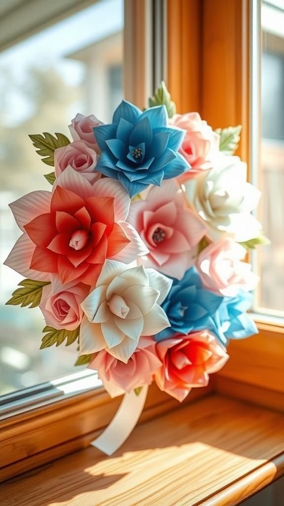 Paper blossoms in cheerful watercolor tones