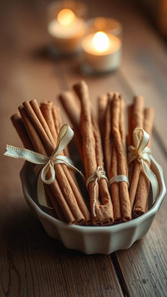 Cinnamon bundle tied with faded ribbon display