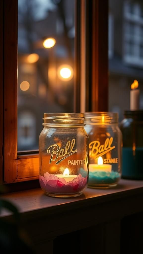 Hand-painted mason jars for candle glow