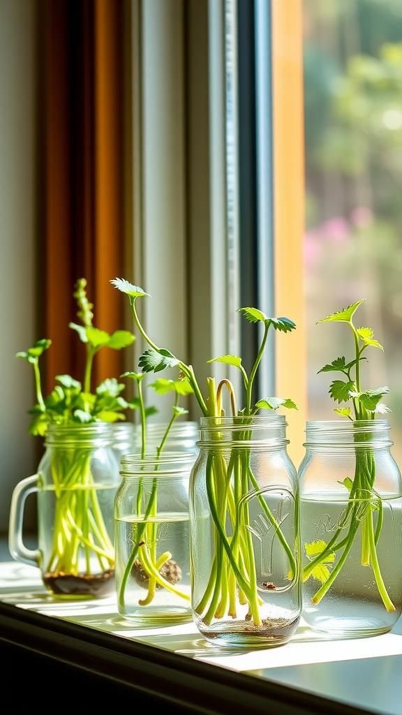 Mason jar herb garden for a sunny sill