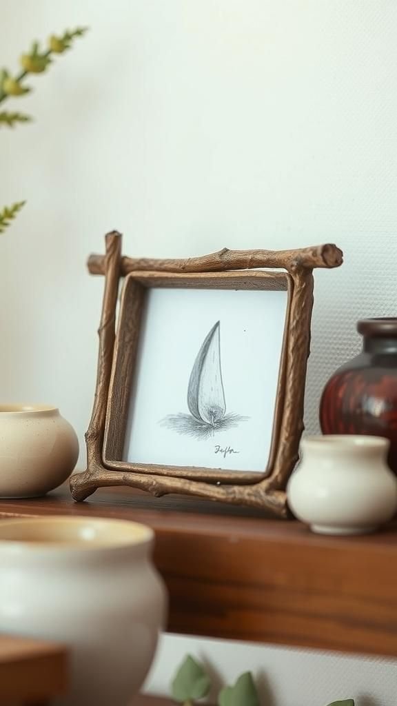 Miniature twig picture frames for tiny sketches