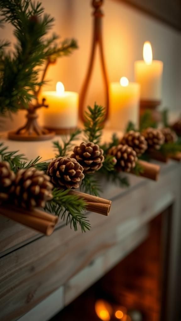 Pinecone garland with cinnamon accent strings