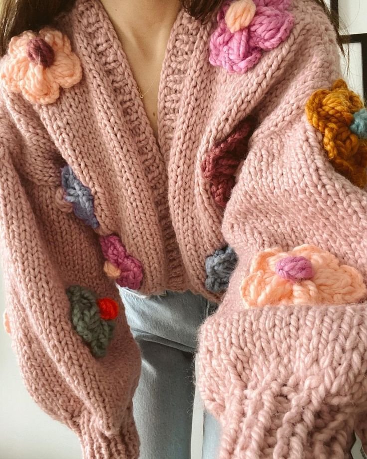 Blusas de Crochê Chunky Coloridas - Cardigan de Malha Chunky Blusas coloridas de crochê grosso - Cardigan de malha grossa - cardigan de malha grossa