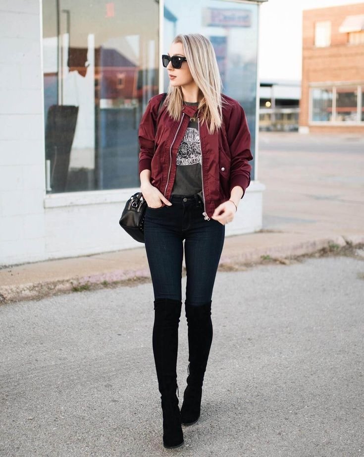 30 looks elegantes de chaqueta bomber para mujer 30 looks elegantes con chaqueta bomber para mujer: conjunto con chaqueta de aviador