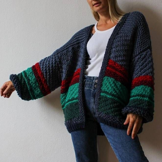 Cardigan listrado de malha grossa grande, suéter de malha texturizada colorida, cardigan de malha solta com blocos de cores, jaqueta de malha de mistura de lã - Etsy Cardigan listrado de malha grossa grande, suéter de malha texturizada colorida, cardigan de malha solta com blocos de cores, jaqueta de malha de mistura de lã - Etsy - cardigan de malha grossa