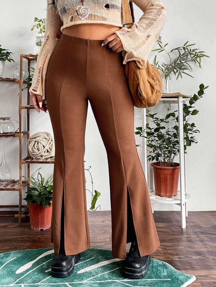 conjunto de leggings flare marrom
