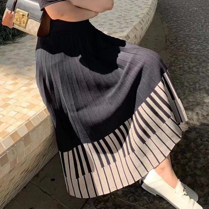 Falda de piano con cintura alta elástica Falda de piano con cintura alta elástica - falda de piano