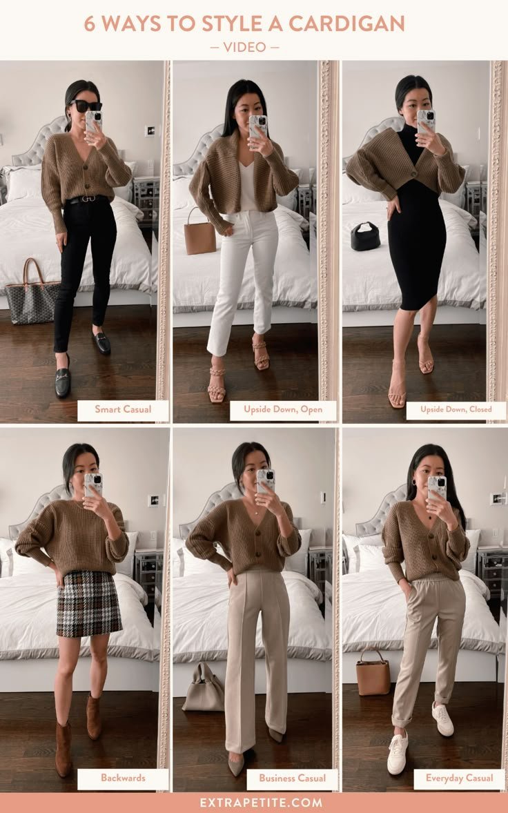 Maneiras únicas de estilizar um cardigan curto - Petite Style | Traje de cardigan de malha, Traje de cardigan curto, Trajes de cardigan Maneiras únicas de estilizar um cardigan curto - Petite Style | Traje de cardigan de malha, Traje de cardigan curto, Trajes de cardigan - Traje de cardigan marrom