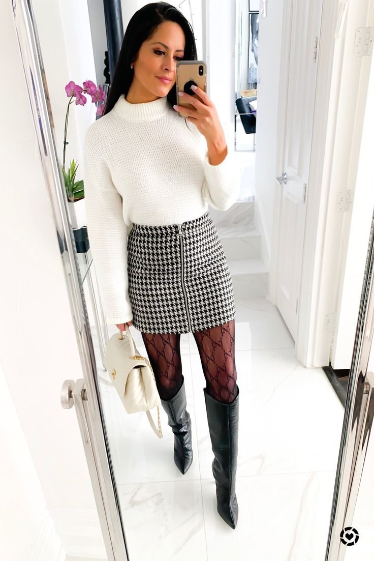 conjunto de saia pied-de-poule
