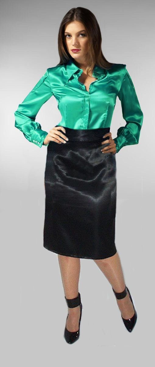 Fijar página Página de pin - Conjunto con falda de satén verde
