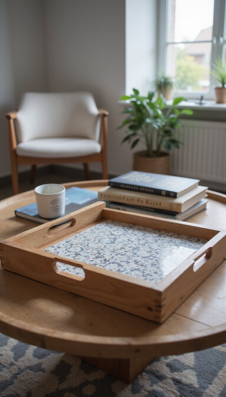 Coffee table tray with tile inset