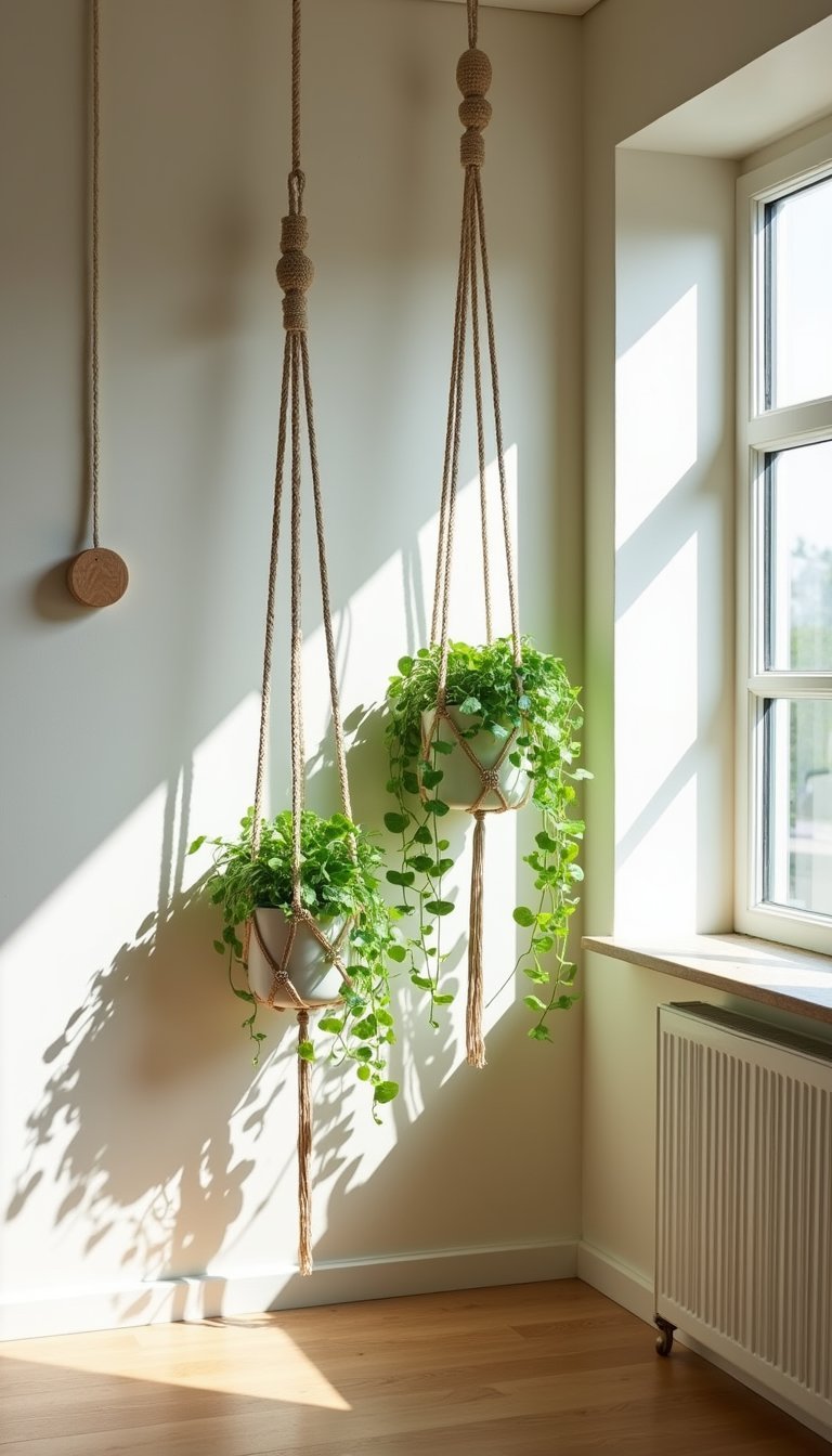 Macramé plant hangers for vertical greenery