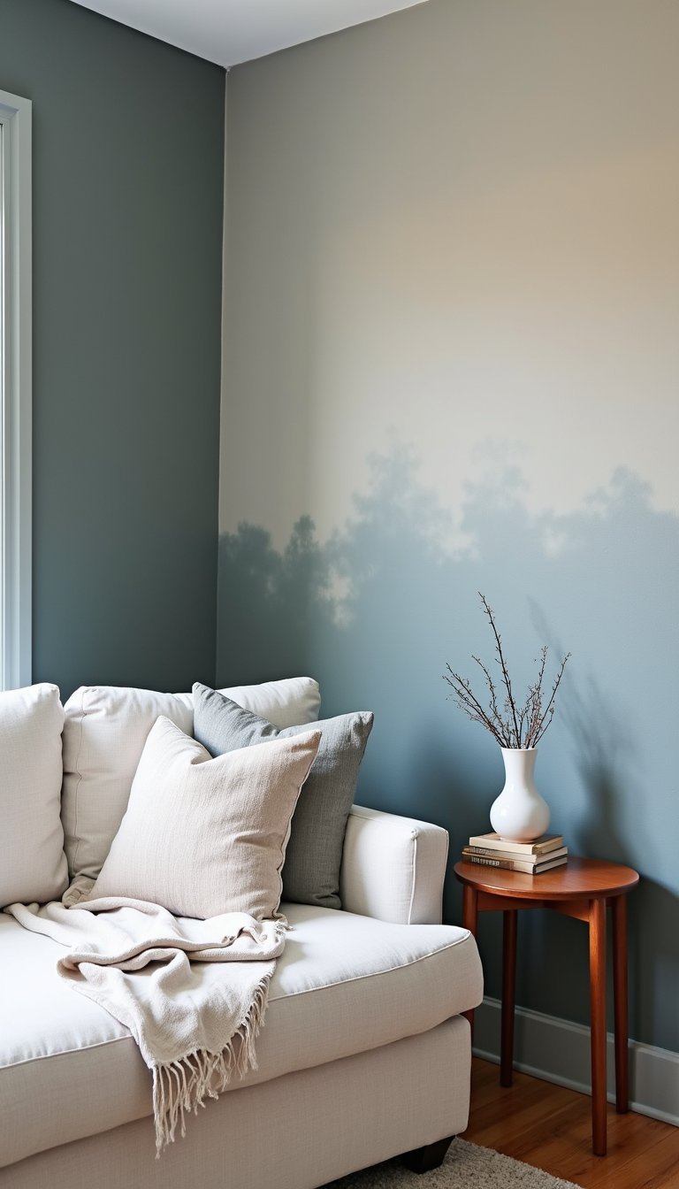 Painted accent wall with stencil pattern